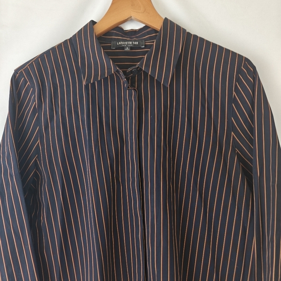Lafayette 148 Striped Cotton Button Up Long Sleeve Shirt Size Small Women's - Picture 4 of 10
